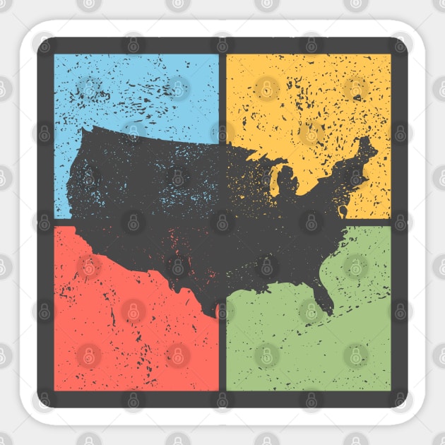 USA Map Pop Art Design - Retro Country Map Artwork Sticker by TuncGK